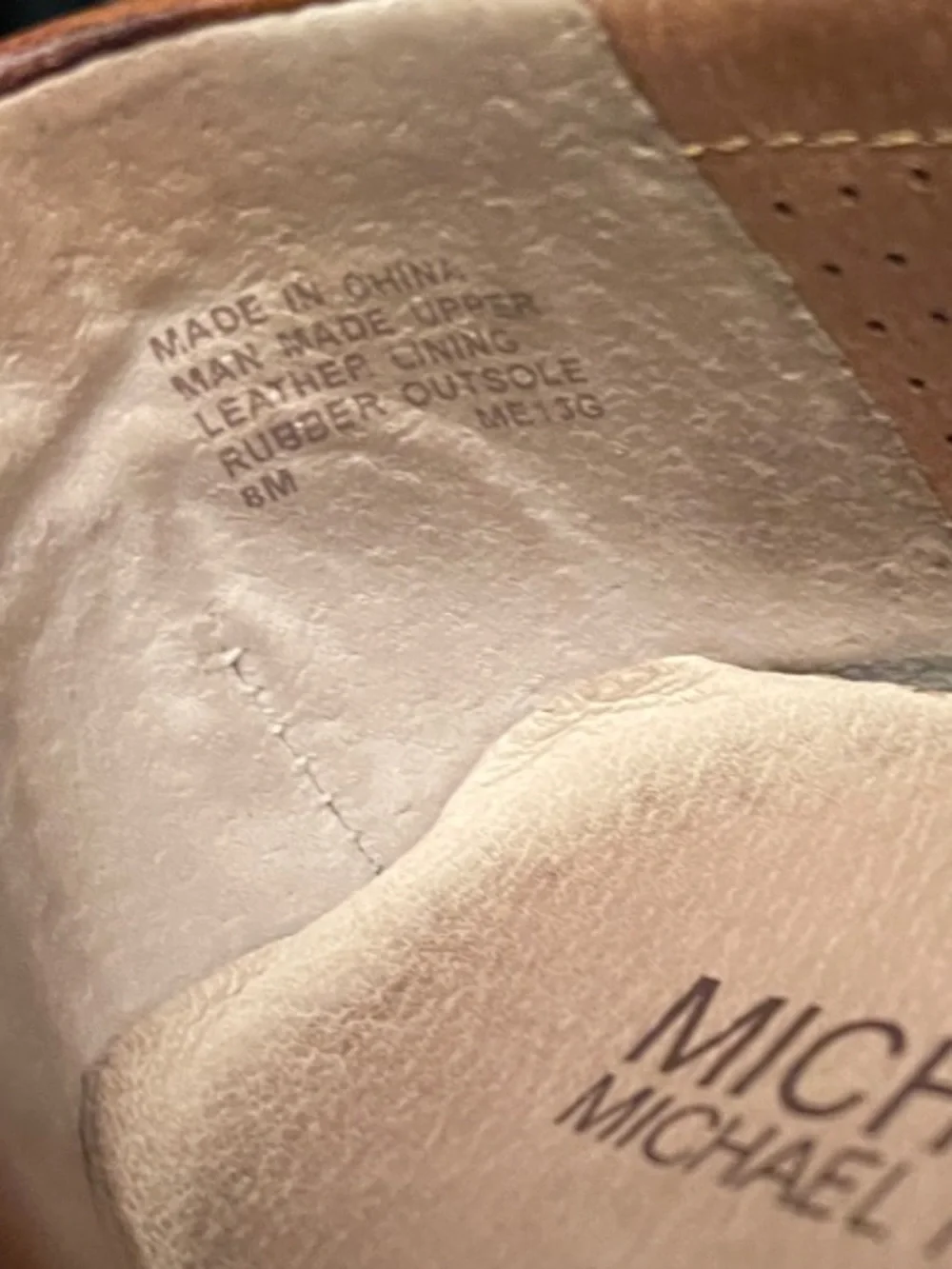 Michael Kors Cream Patterned & Brown Leather MK Logo Loafers